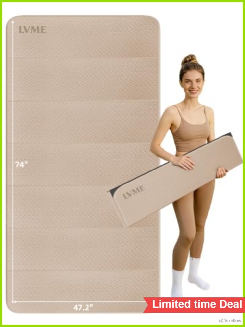 Foldable Large Yoga Mat 74x47x0.4 Non-Slip Exercise Mat for Home Gym